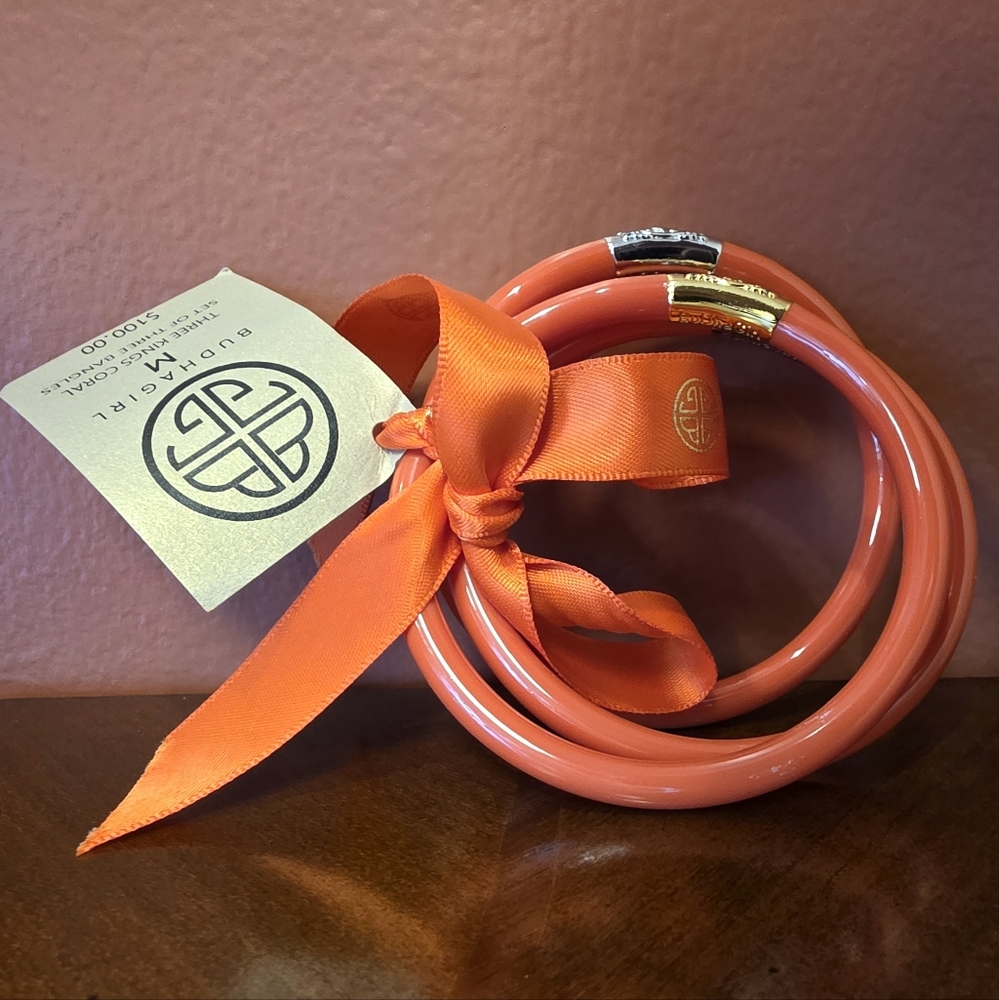 Budhagirl AWB Serenity Prayer bangles in We Three Kings CORAL size MEDIUM